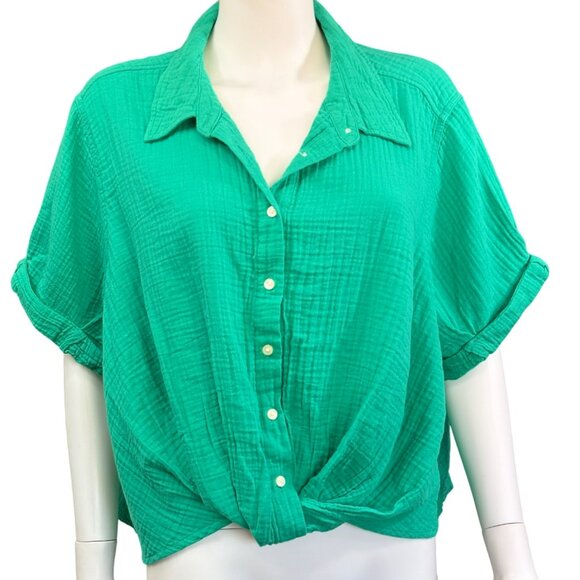 Universal Thread Womens Button-Up Loose Fit Top Cotton Green XXL - Picture 1 of 4